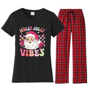 Groovy Cute Santa Claus Christmas Vibes Xmas Girl Women's Flannel Pajama Set