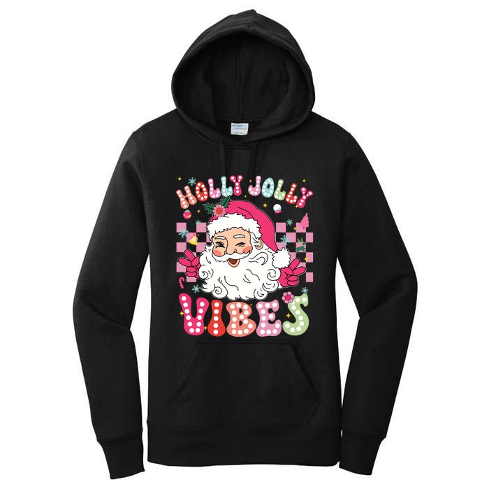 Groovy Cute Santa Claus Christmas Vibes Xmas Girl Women's Pullover Hoodie