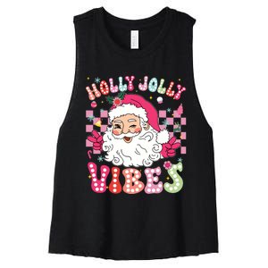 Groovy Cute Santa Claus Christmas Vibes Xmas Girl Women's Racerback Cropped Tank