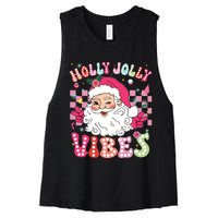 Groovy Cute Santa Claus Christmas Vibes Xmas Girl Women's Racerback Cropped Tank