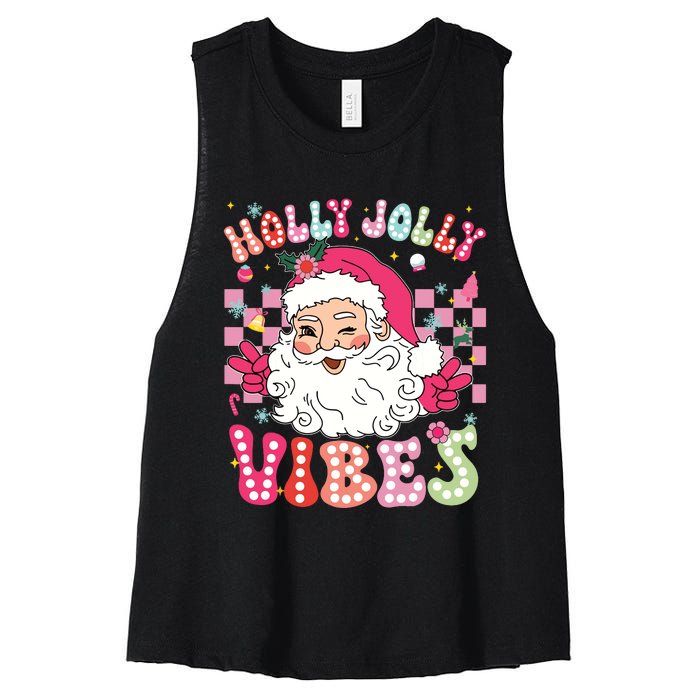 Groovy Cute Santa Claus Christmas Vibes Xmas Girl Women's Racerback Cropped Tank