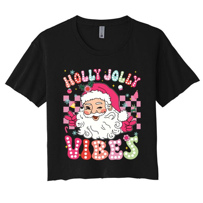 Groovy Cute Santa Claus Christmas Vibes Xmas Girl Women's Crop Top Tee