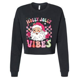 Groovy Cute Santa Claus Christmas Vibes Xmas Girl Cropped Pullover Crew