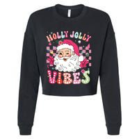 Groovy Cute Santa Claus Christmas Vibes Xmas Girl Cropped Pullover Crew