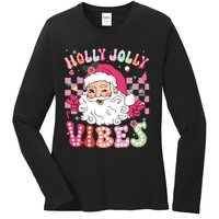 Groovy Cute Santa Claus Christmas Vibes Xmas Girl Ladies Long Sleeve Shirt