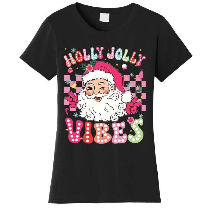 Groovy Cute Santa Claus Christmas Vibes Xmas Girl Women's T-Shirt