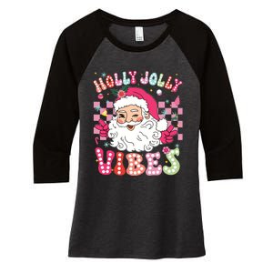 Groovy Cute Santa Claus Christmas Vibes Xmas Girl Women's Tri-Blend 3/4-Sleeve Raglan Shirt