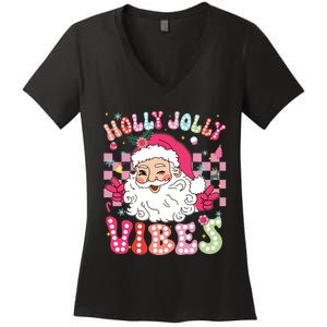 Groovy Cute Santa Claus Christmas Vibes Xmas Girl Women's V-Neck T-Shirt