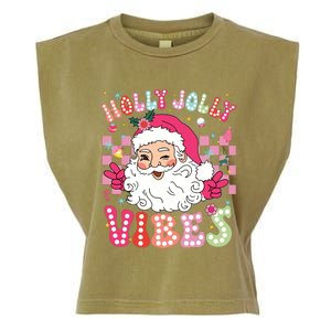 Groovy Cute Santa Claus Christmas Vibes Xmas Girl Garment-Dyed Women's Muscle Tee