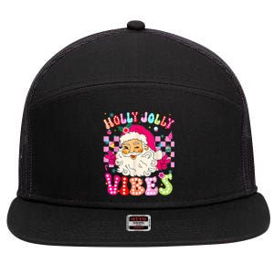 Groovy Cute Santa Claus Christmas Vibes Xmas 7 Panel Mesh Trucker Snapback Hat