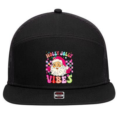 Groovy Cute Santa Claus Christmas Vibes Xmas 7 Panel Mesh Trucker Snapback Hat