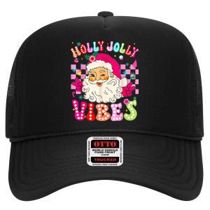 Groovy Cute Santa Claus Christmas Vibes Xmas High Crown Mesh Back Trucker Hat