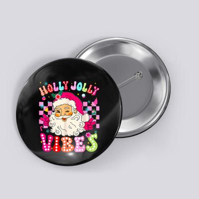 Groovy Cute Santa Claus Christmas Vibes Xmas Button