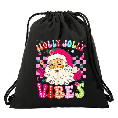 Groovy Cute Santa Claus Christmas Vibes Xmas Drawstring Bag