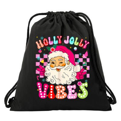 Groovy Cute Santa Claus Christmas Vibes Xmas Drawstring Bag