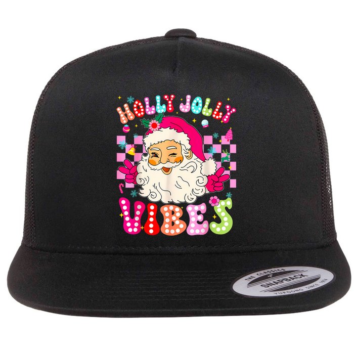 Groovy Cute Santa Claus Christmas Vibes Xmas Flat Bill Trucker Hat