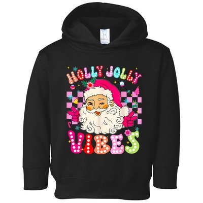 Groovy Cute Santa Claus Christmas Vibes Xmas Toddler Hoodie