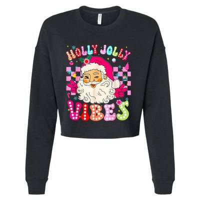 Groovy Cute Santa Claus Christmas Vibes Xmas Cropped Pullover Crew