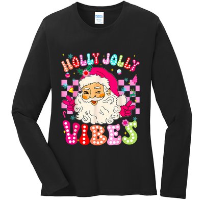 Groovy Cute Santa Claus Christmas Vibes Xmas Ladies Long Sleeve Shirt