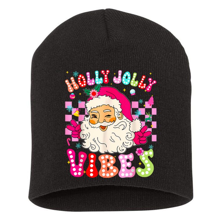 Groovy Cute Santa Claus Christmas Vibes Xmas Short Acrylic Beanie