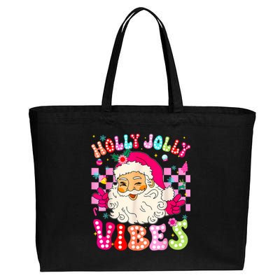 Groovy Cute Santa Claus Christmas Vibes Xmas Cotton Canvas Jumbo Tote