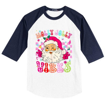 Groovy Cute Santa Claus Christmas Vibes Xmas Baseball Sleeve Shirt