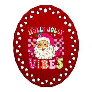 Groovy Cute Santa Claus Christmas Vibes Xmas Ceramic Oval Ornament