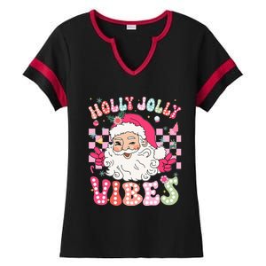 Groovy Cute Santa Claus Christmas Vibes Xmas Ladies Halftime Notch Neck Tee