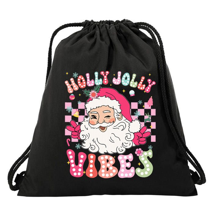 Groovy Cute Santa Claus Christmas Vibes Xmas Drawstring Bag