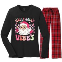 Groovy Cute Santa Claus Christmas Vibes Xmas Women's Long Sleeve Flannel Pajama Set 