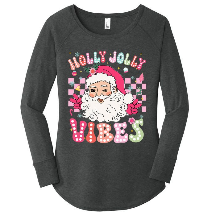 Groovy Cute Santa Claus Christmas Vibes Xmas Women's Perfect Tri Tunic Long Sleeve Shirt