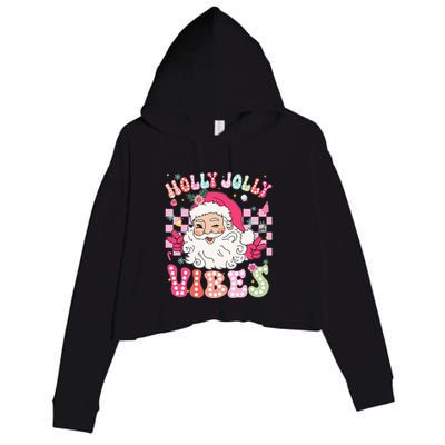 Groovy Cute Santa Claus Christmas Vibes Xmas Crop Fleece Hoodie