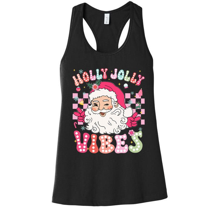 Groovy Cute Santa Claus Christmas Vibes Xmas Women's Racerback Tank