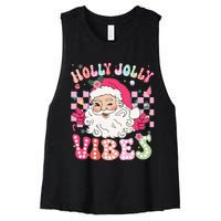 Groovy Cute Santa Claus Christmas Vibes Xmas Women's Racerback Cropped Tank