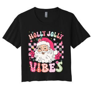 Groovy Cute Santa Claus Christmas Vibes Xmas Women's Crop Top Tee