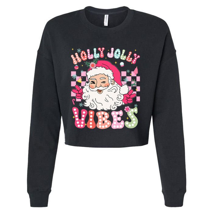 Groovy Cute Santa Claus Christmas Vibes Xmas Cropped Pullover Crew