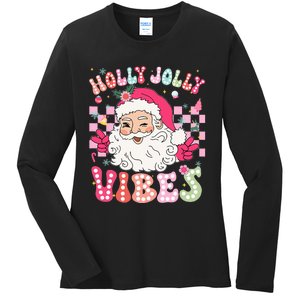 Groovy Cute Santa Claus Christmas Vibes Xmas Ladies Long Sleeve Shirt