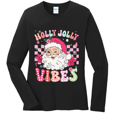 Groovy Cute Santa Claus Christmas Vibes Xmas Ladies Long Sleeve Shirt