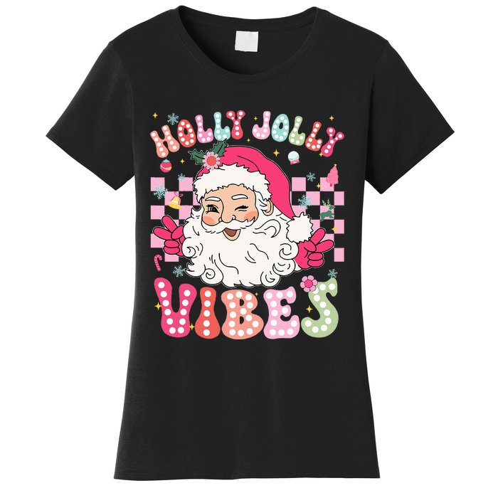 Groovy Cute Santa Claus Christmas Vibes Xmas Women's T-Shirt