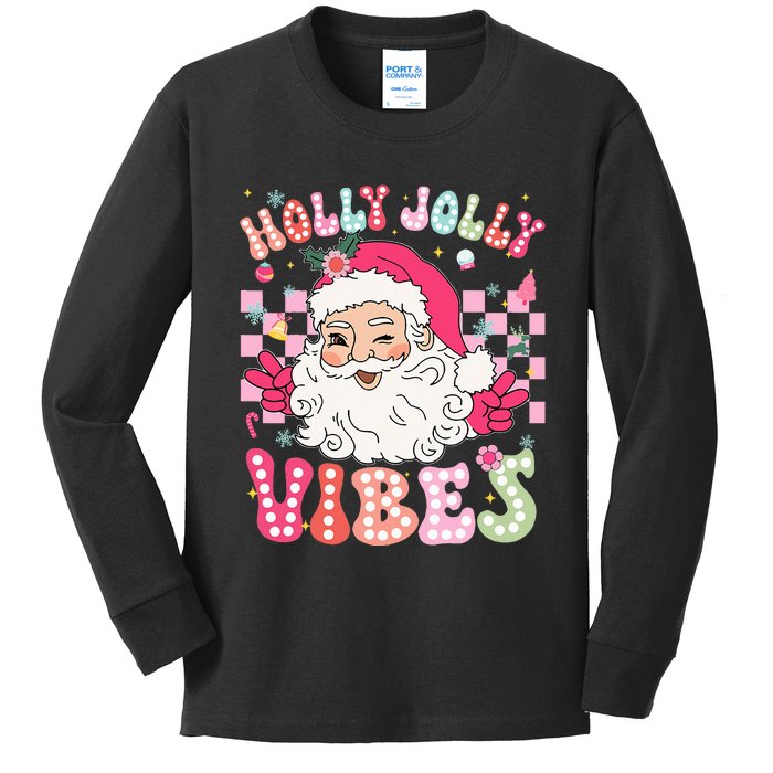 Groovy Cute Santa Claus Christmas Vibes Xmas Kids Long Sleeve Shirt