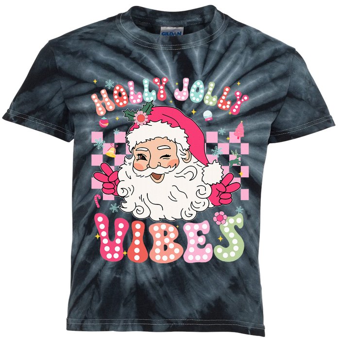 Groovy Cute Santa Claus Christmas Vibes Xmas Kids Tie-Dye T-Shirt