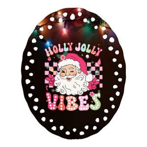 Groovy Cute Santa Claus Christmas Vibes Xmas Ceramic Oval Ornament