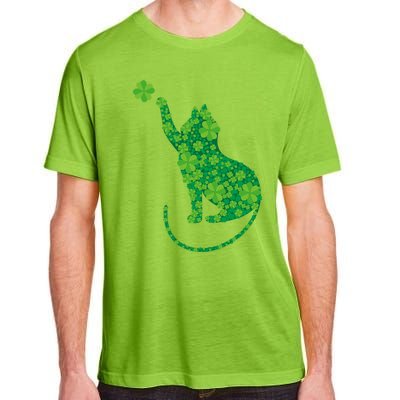 Green Cat Silhouette Shamrocks St Patricks Day Gift Adult ChromaSoft Performance T-Shirt