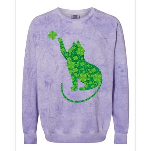 Green Cat Silhouette Shamrocks St Patricks Day Gift Colorblast Crewneck Sweatshirt