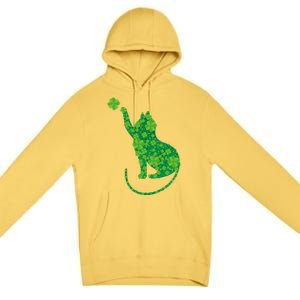 Green Cat Silhouette Shamrocks St Patricks Day Gift Premium Pullover Hoodie