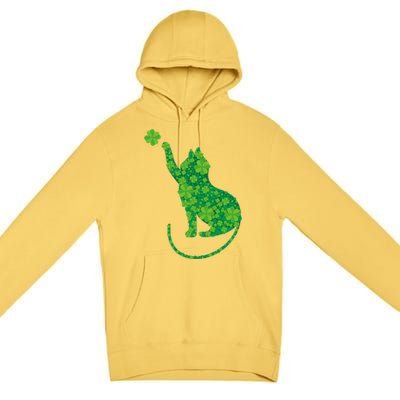 Green Cat Silhouette Shamrocks St Patricks Day Gift Premium Pullover Hoodie