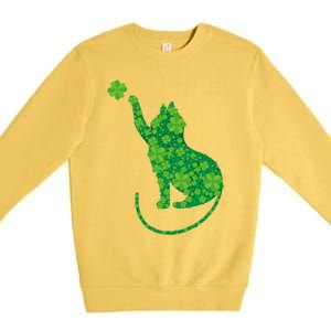 Green Cat Silhouette Shamrocks St Patricks Day Gift Premium Crewneck Sweatshirt