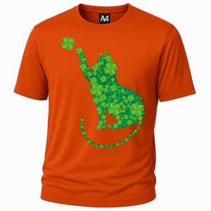 Green Cat Silhouette Shamrocks St Patricks Day Gift Cooling Performance Crew T-Shirt