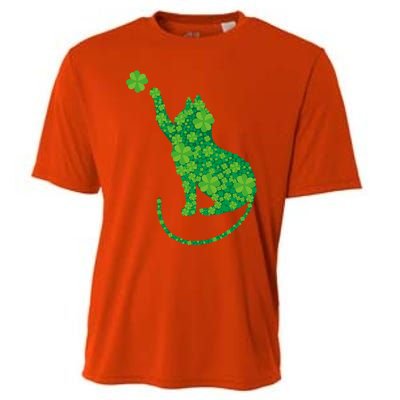 Green Cat Silhouette Shamrocks St Patricks Day Gift Cooling Performance Crew T-Shirt