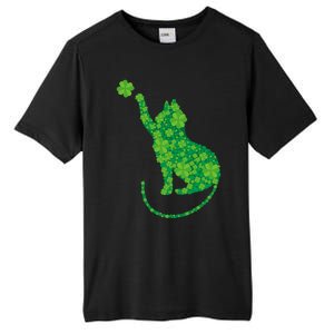 Green Cat Silhouette Shamrocks St Patricks Day Gift Tall Fusion ChromaSoft Performance T-Shirt